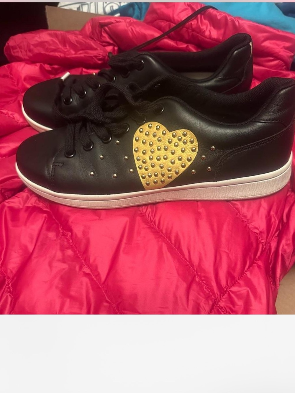 Ellen Degeneres Black Sneakers with Gold Stud Heart